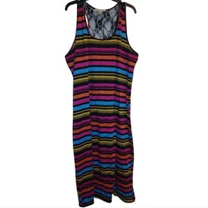 Rainbow Lace Racerback Sleeveless Striped Multicolor Colorful Maxi Dress 3XL